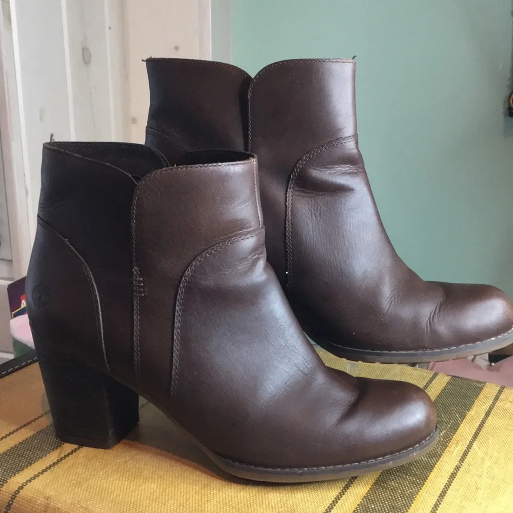 Timberland womens leather dress boots stacked heel sz 10.